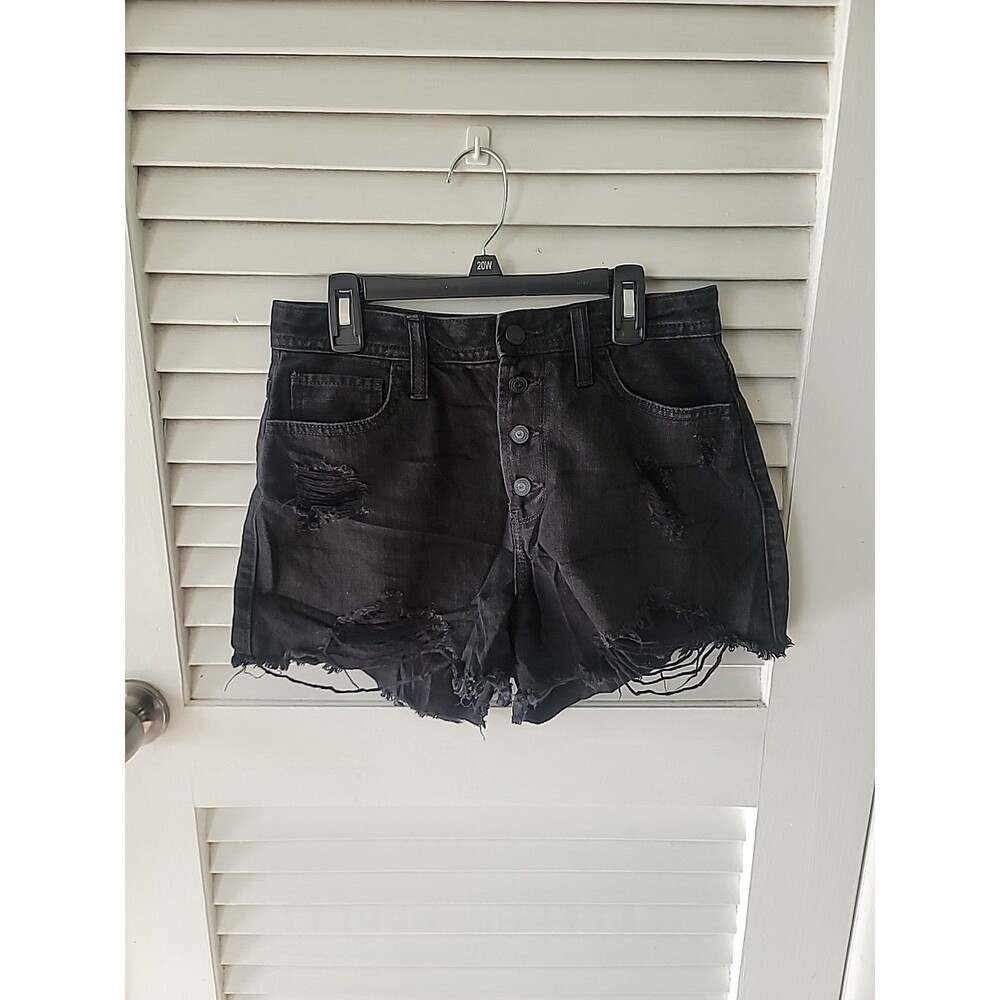 Hollister Black Distressed Jean Shorts Size 5 W27 Ultra High Rise Mom Short 3
